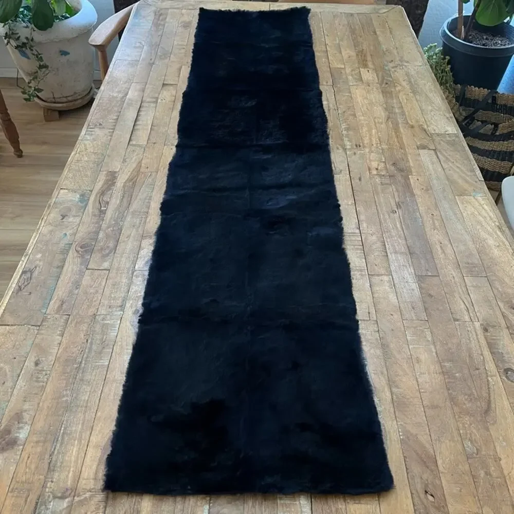 Black Rabbit Fur Shawl Shoulder Wrap Navy Blue Lined 16 in x 70 in